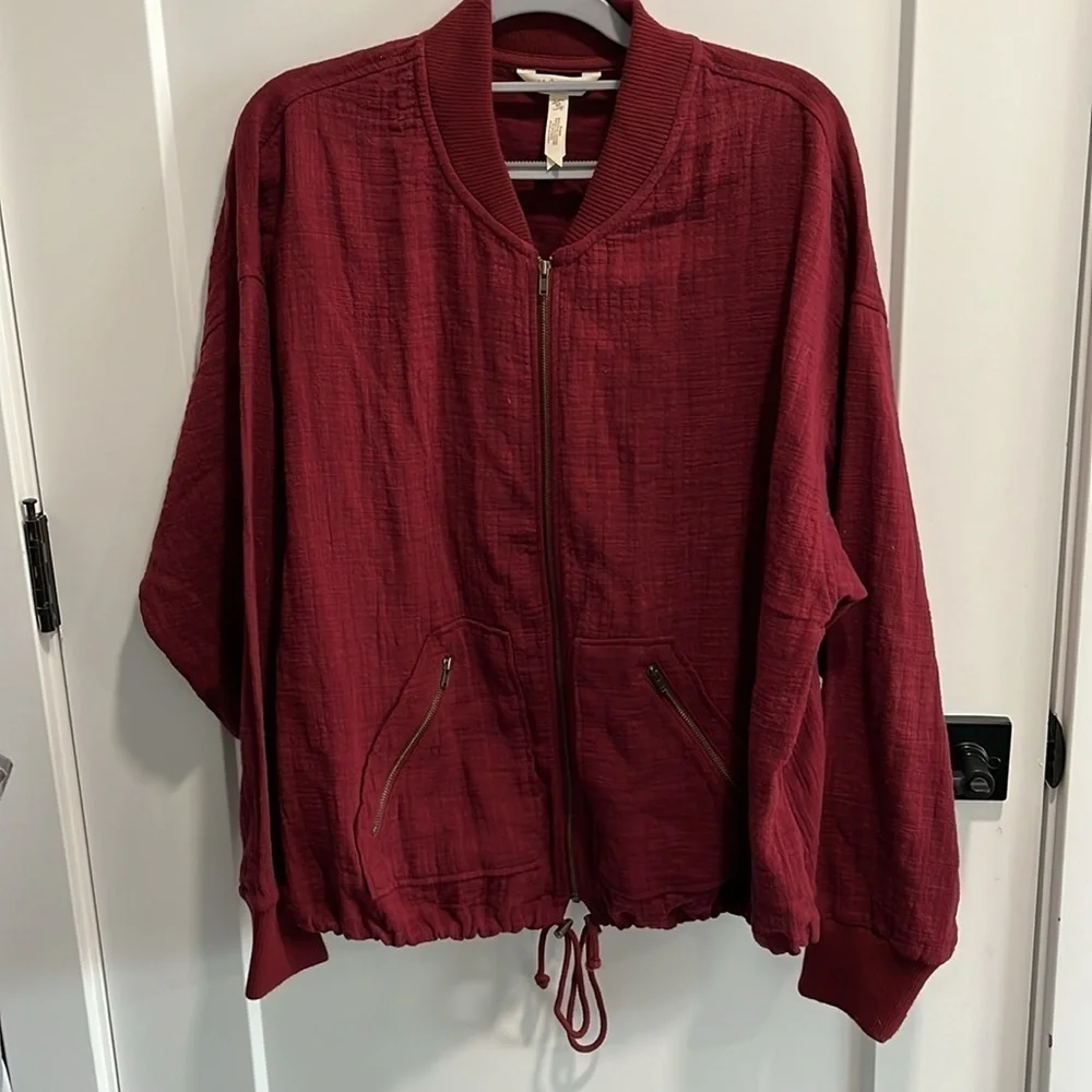 Matilda Jane Jacket Crimson Burgundy Lightweight Zipper Gauze NWOT